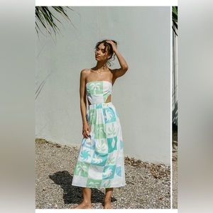 Tallulah Midi Dress - Palm Tile Breeze - size S